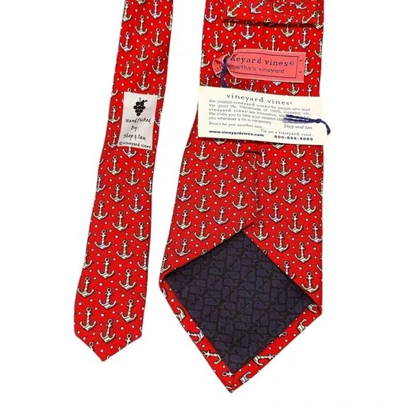 Vineyard Vines Men's Tie Anchor Nautical Preppy Resort Necktie Red Blue Green - Picture 3 of 7